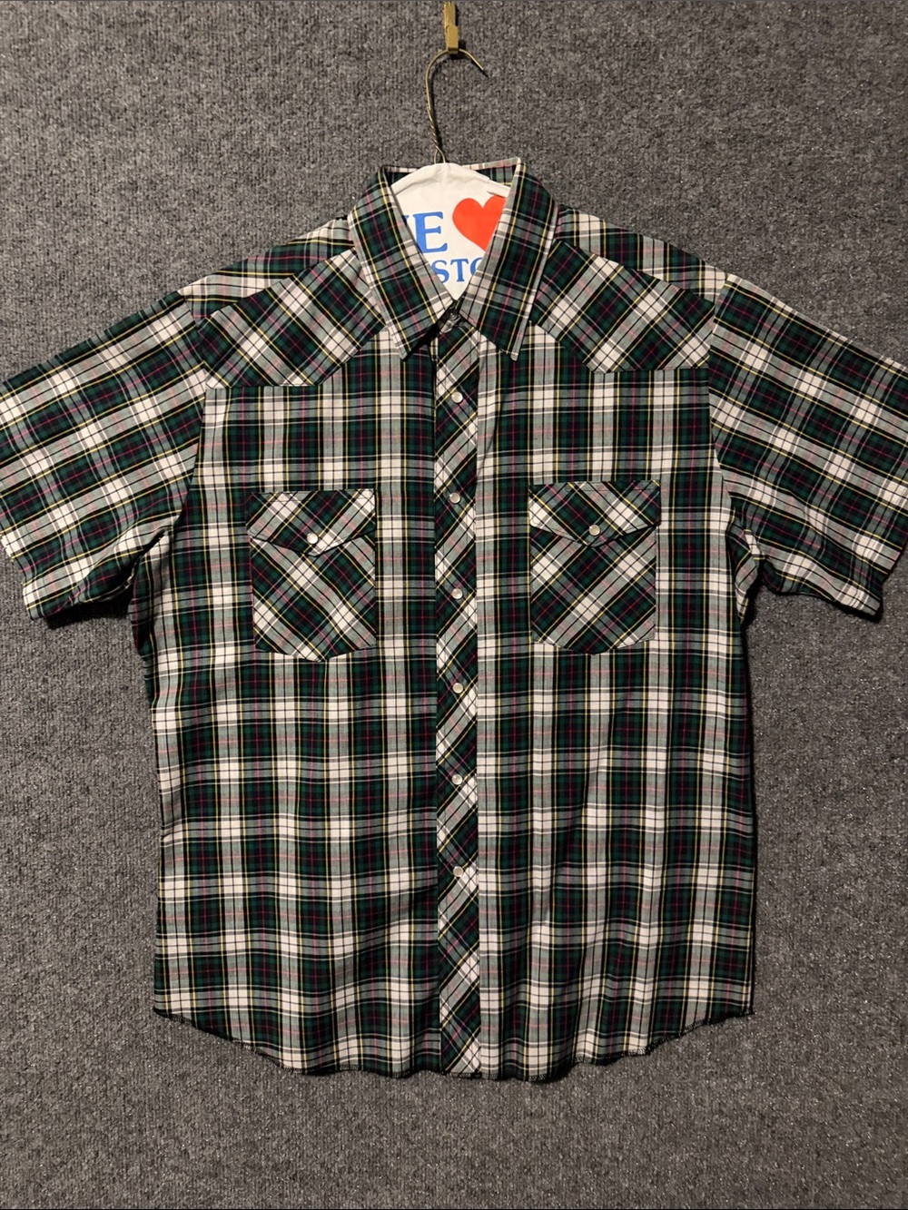 Men's Short Sleeve Plaid Shirt - Green White Black, country, cowboy